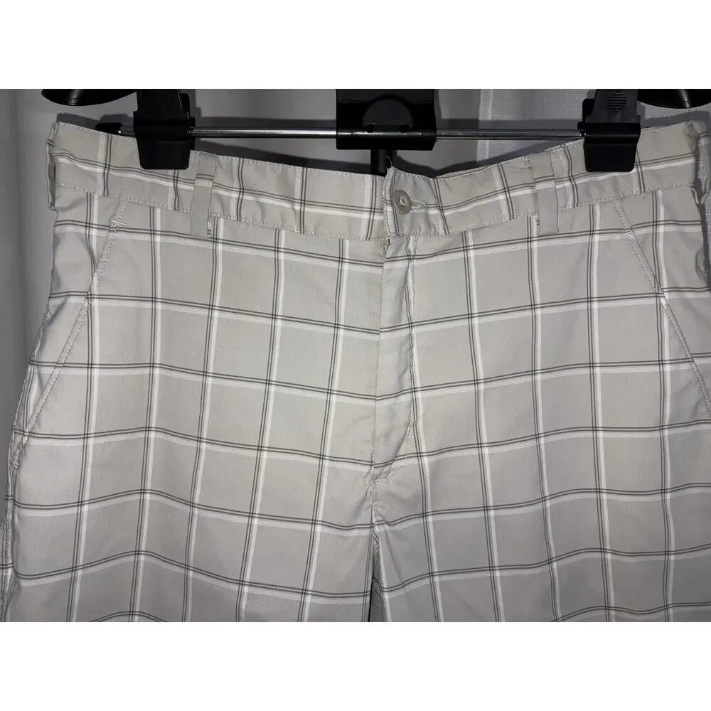 Nike Men's Golf Shorts (32W) Gray/White Plaid Flat Front Pockets #0186
